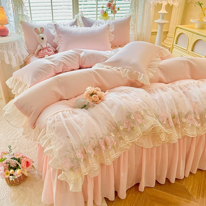 91家纺网 家纺一手货源 找家纺 （总）后庭寝室 2025新款韩版蕾丝床裙款四件套-星辰系列