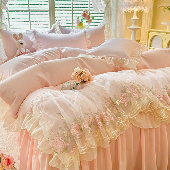 91家纺网 家纺一手货源 找家纺 （总）后庭寝室 2025新款韩版蕾丝床裙款四件套-星辰系列