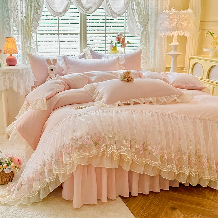 91家纺网 家纺一手货源 找家纺 （总）后庭寝室 2025新款韩版蕾丝床裙款四件套-星辰系列