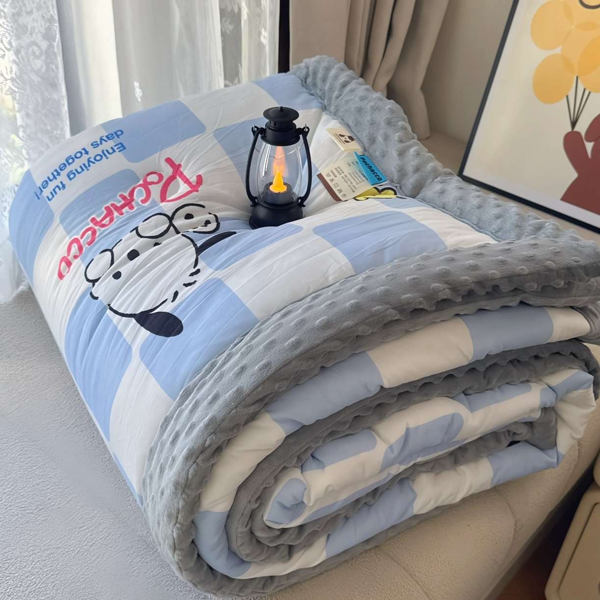 91家纺网 家纺一手货源 找家纺 （总）兜米家居 2025新款三丽鸥针织豆豆绒被纯手工包边卡通立体豆豆绒保暖被子被芯