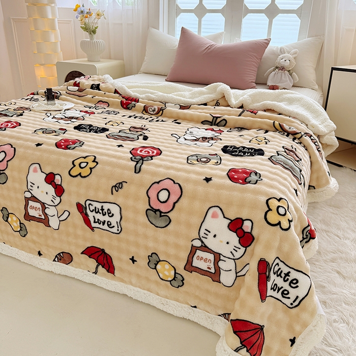 91家纺网 家纺一手货源 找家纺 网客家纺 2025新款高克重印花泡泡绒毛毯毯子 画笔卡通