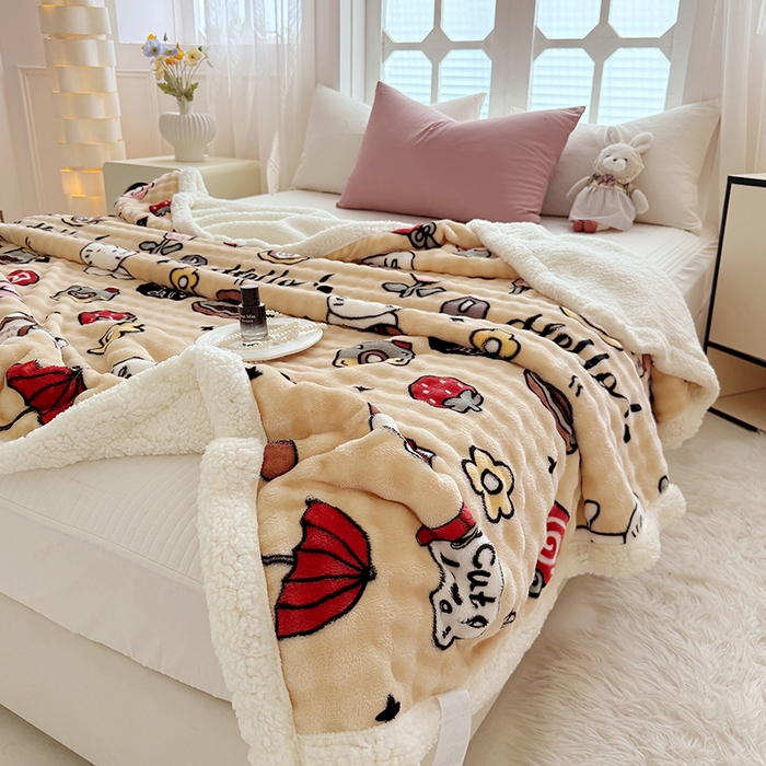 91家纺网 家纺一手货源 找家纺 网客家纺 2025新款高克重印花泡泡绒毛毯毯子 画笔卡通