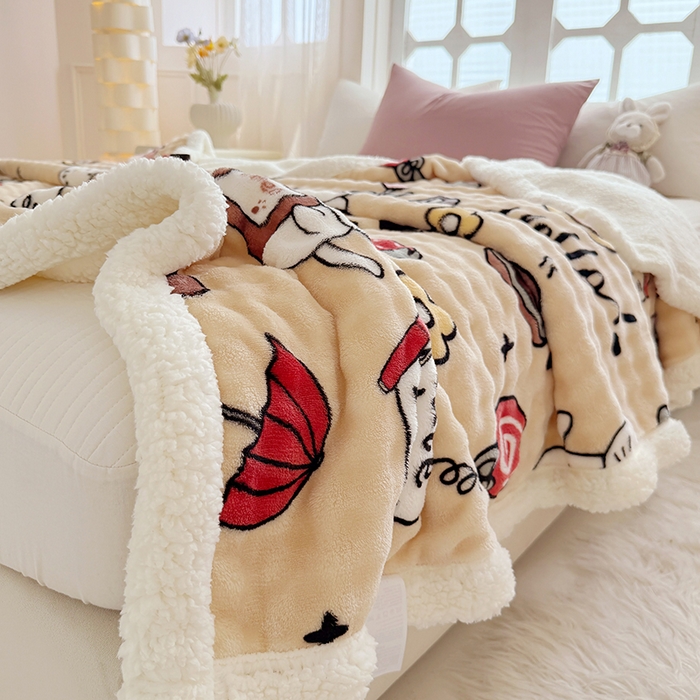 91家纺网 家纺一手货源 找家纺 网客家纺 2025新款高克重印花泡泡绒毛毯毯子 画笔卡通