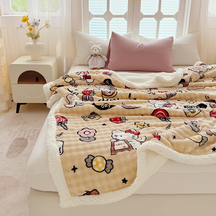 91家纺网 家纺一手货源 找家纺 网客家纺 2025新款高克重印花泡泡绒毛毯毯子 画笔卡通