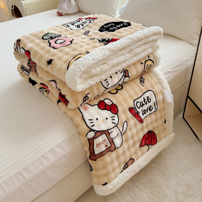 91家纺网 家纺一手货源 找家纺 网客家纺 2025新款高克重印花泡泡绒毛毯毯子 画笔卡通