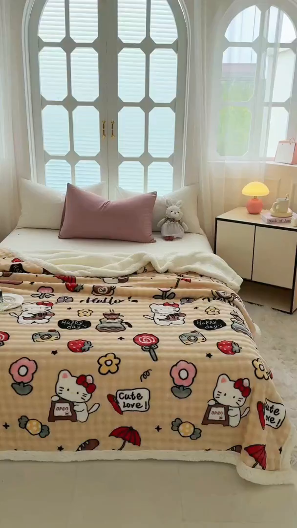 91家纺网 家纺一手货源 找家纺 网客家纺 2025新款高克重印花泡泡绒毛毯毯子 画笔卡通