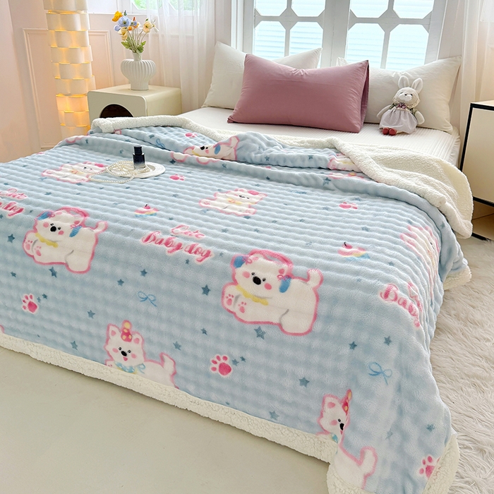 91家纺网 家纺一手货源 找家纺 网客家纺 2025新款高克重印花泡泡绒毛毯毯子 比尔狗