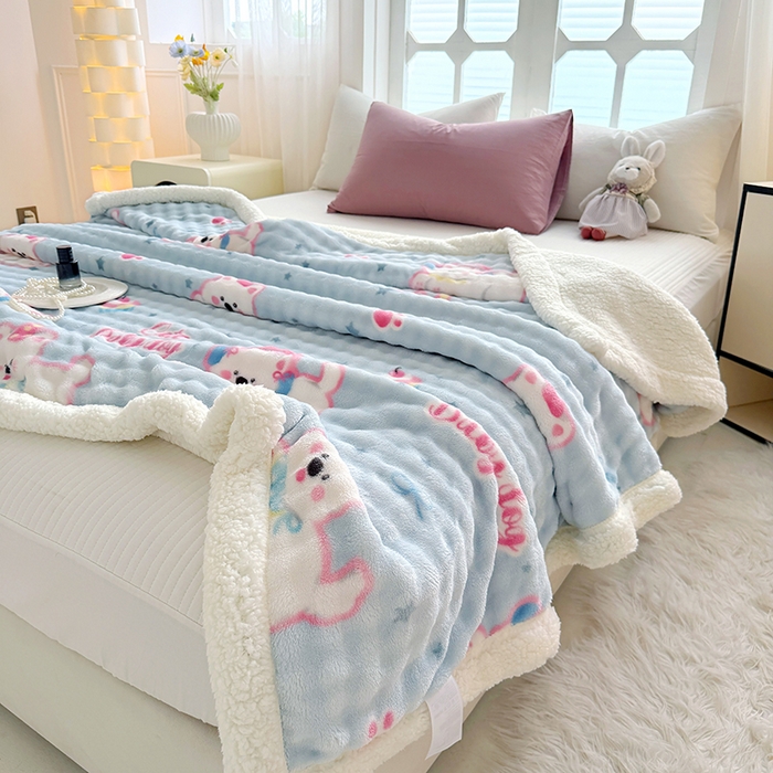 91家纺网 家纺一手货源 找家纺 网客家纺 2025新款高克重印花泡泡绒毛毯毯子 比尔狗