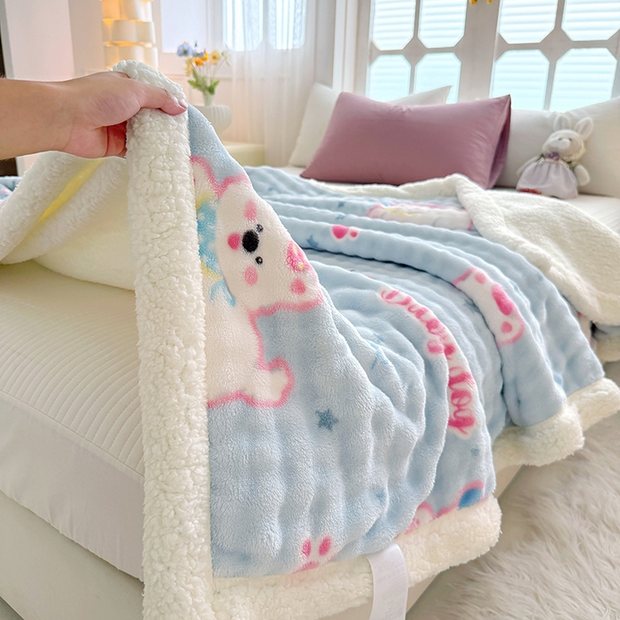 91家纺网 家纺一手货源 找家纺 网客家纺 2025新款高克重印花泡泡绒毛毯毯子 比尔狗