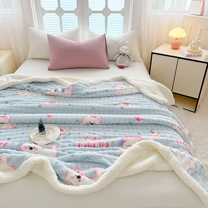 91家纺网 家纺一手货源 找家纺 网客家纺 2025新款高克重印花泡泡绒毛毯毯子 比尔狗