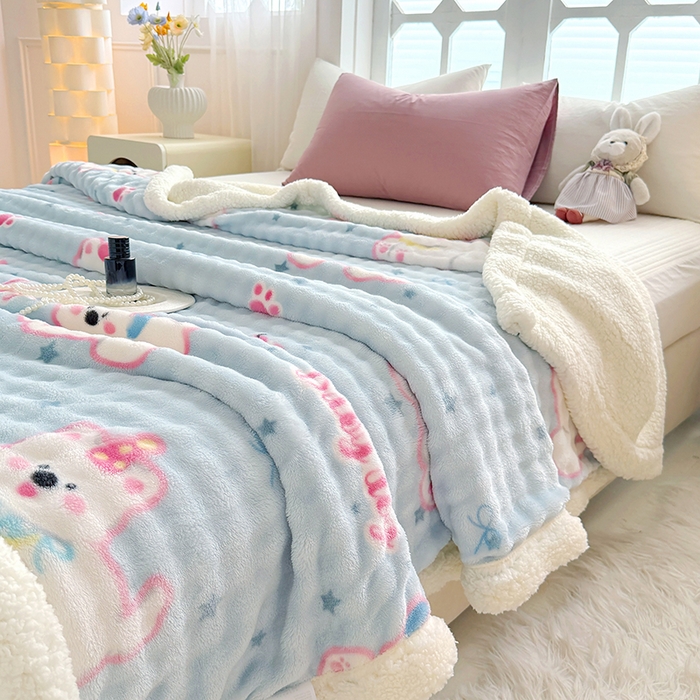 91家纺网 家纺一手货源 找家纺 网客家纺 2025新款高克重印花泡泡绒毛毯毯子 比尔狗