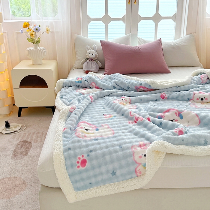 91家纺网 家纺一手货源 找家纺 网客家纺 2025新款高克重印花泡泡绒毛毯毯子 比尔狗