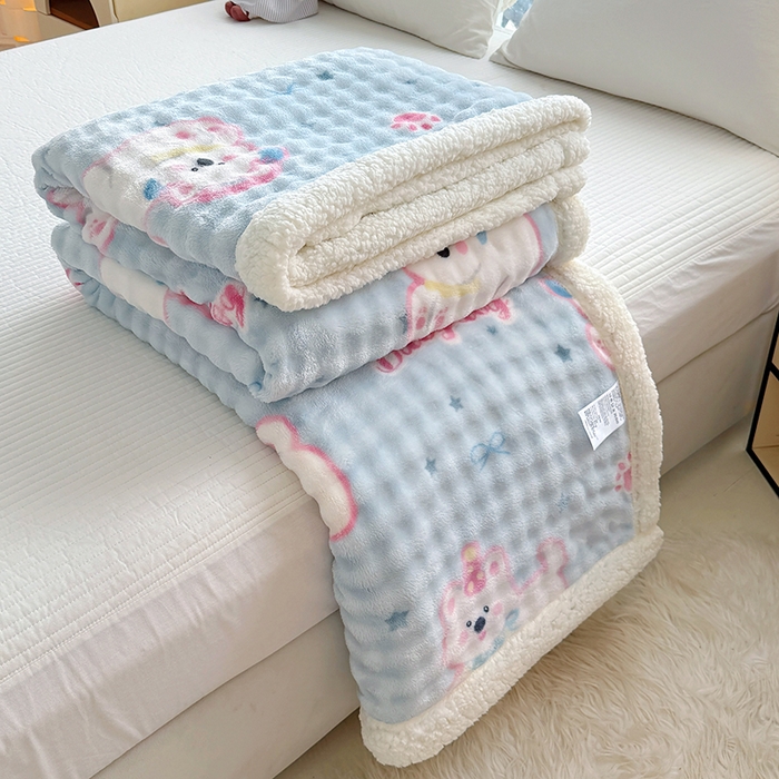 91家纺网 家纺一手货源 找家纺 网客家纺 2025新款高克重印花泡泡绒毛毯毯子 比尔狗