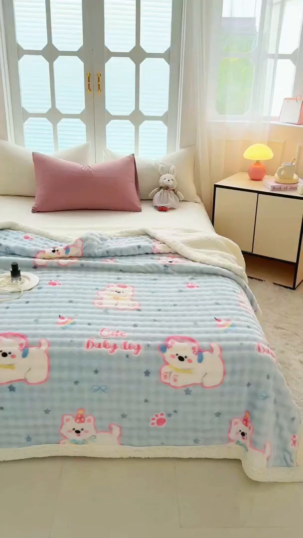 91家纺网 家纺一手货源 找家纺 网客家纺 2025新款高克重印花泡泡绒毛毯毯子 比尔狗