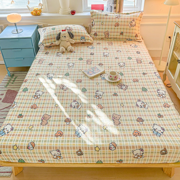 卡普 2025新款牛奶绒印花单床笠凯蒂乐园