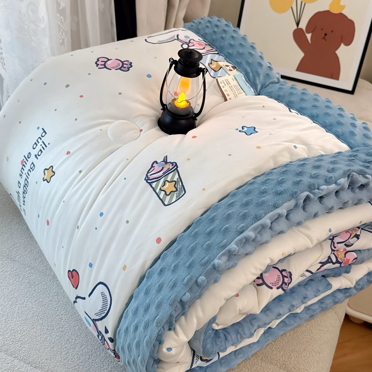 兜米家居 2025新款三丽鸥针织豆豆绒被纯手工包边卡通立体豆豆绒保暖被子被芯 冰淇淋玉桂狗