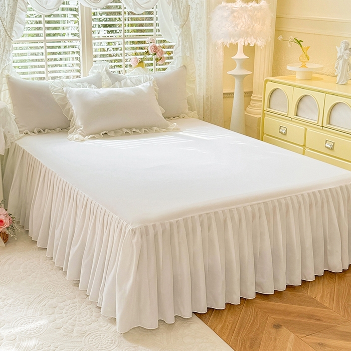 91家纺网 家纺一手货源 找家纺 后庭寝室 2025新款韩版蕾丝床裙款四件套-星辰系列 星辰-米色