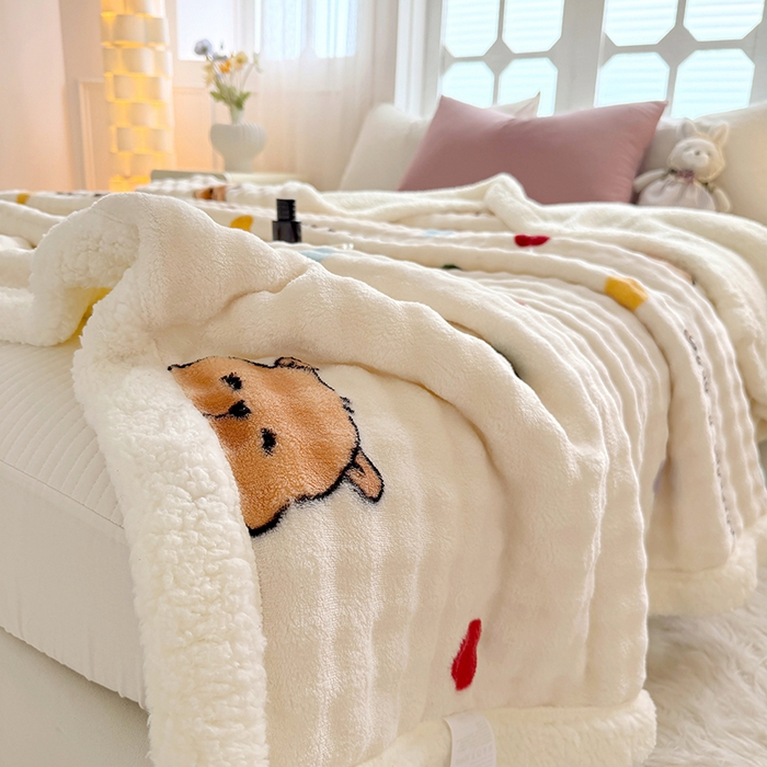 91家纺网 家纺一手货源 找家纺 网客家纺 2025新款高克重印花泡泡绒毛毯毯子 卡皮巴拉