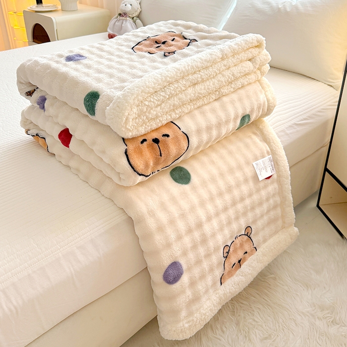 91家纺网 家纺一手货源 找家纺 网客家纺 2025新款高克重印花泡泡绒毛毯毯子 卡皮巴拉