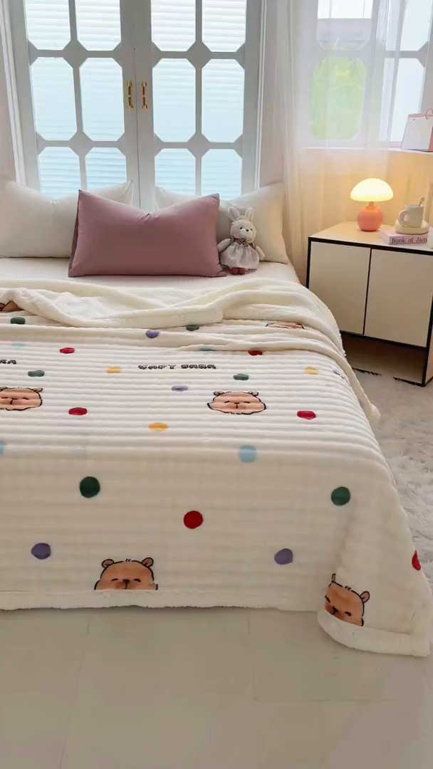 91家纺网 家纺一手货源 找家纺 网客家纺 2025新款高克重印花泡泡绒毛毯毯子 卡皮巴拉