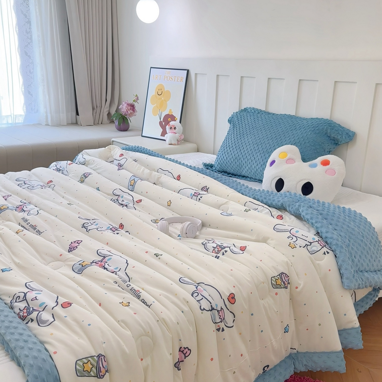 91家纺网 家纺一手货源 找家纺 兜米家居 2025新款三丽鸥针织豆豆绒被纯手工包边卡通立体豆豆绒保暖被子被芯 冰淇淋玉桂狗