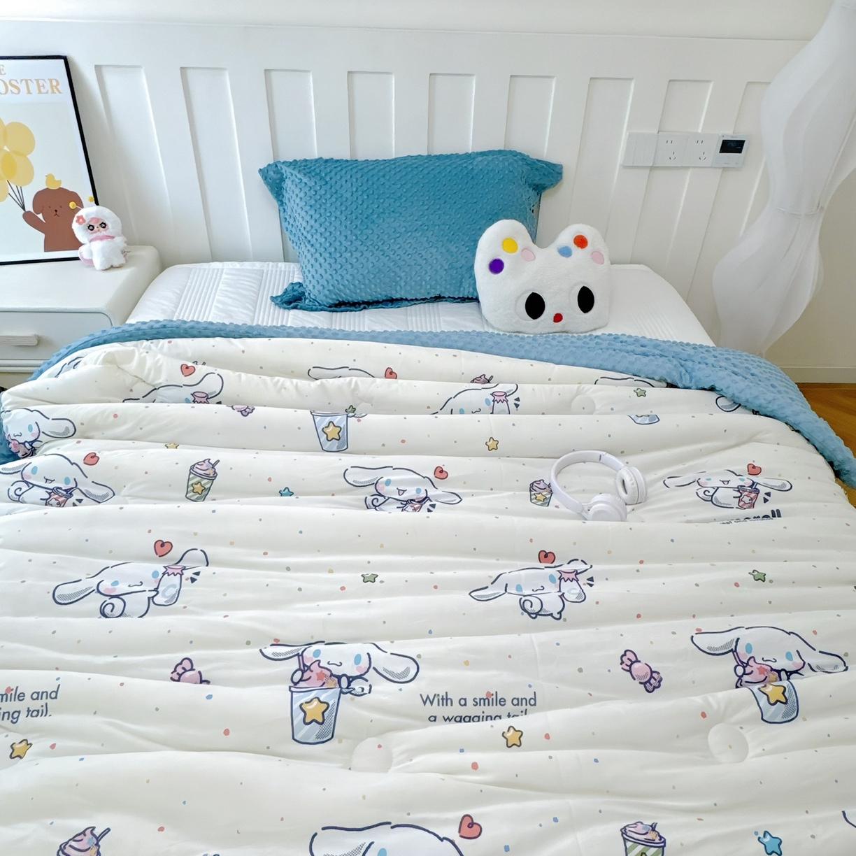 91家纺网 家纺一手货源 找家纺 兜米家居 2025新款三丽鸥针织豆豆绒被纯手工包边卡通立体豆豆绒保暖被子被芯 冰淇淋玉桂狗