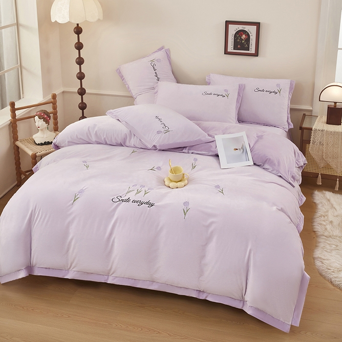 91家纺网 家纺一手货源 找家纺 苏木年华 2025新款婴儿绒高端绣花四件套-郁金香 郁金香-梦幻紫