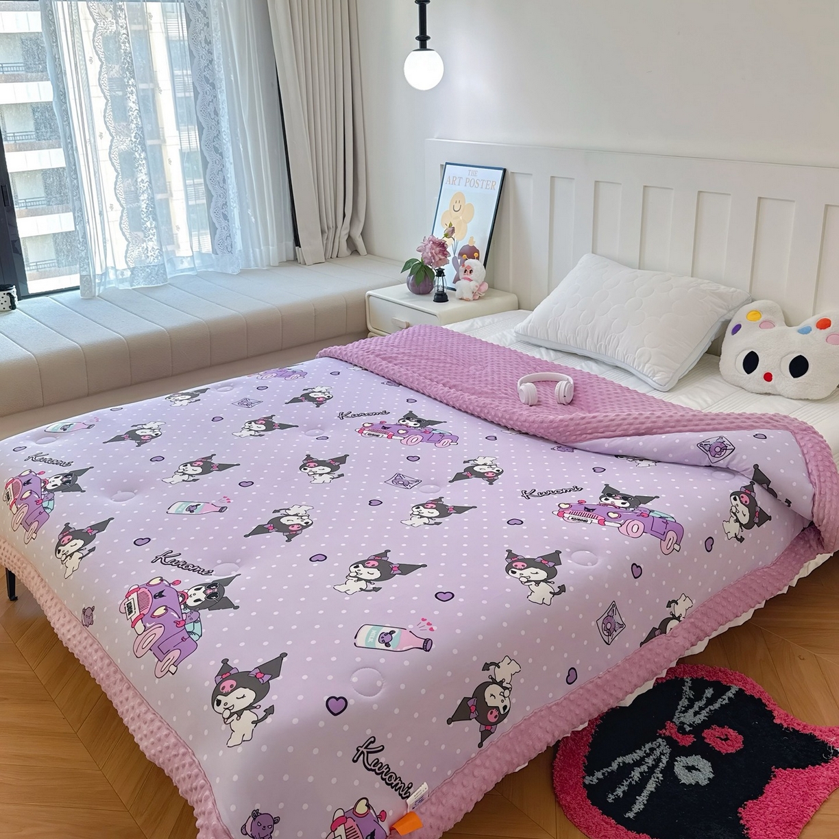 91家纺网 家纺一手货源 找家纺 兜米家居 2025新款三丽鸥针织豆豆绒被纯手工包边卡通立体豆豆绒保暖被子被芯 波点库洛米