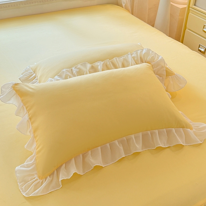 91家纺网 家纺一手货源 找家纺 后庭寝室 2025新款韩版蕾丝床裙款四件套-星辰系列 星辰-嫩黄