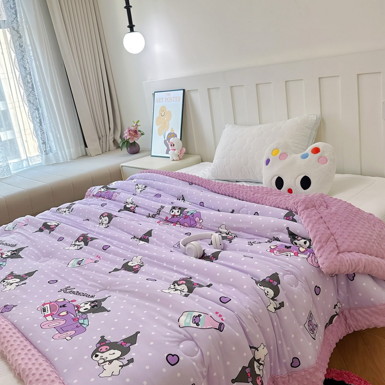 91家纺网 家纺一手货源 找家纺 兜米家居 2025新款三丽鸥针织豆豆绒被纯手工包边卡通立体豆豆绒保暖被子被芯 波点库洛米