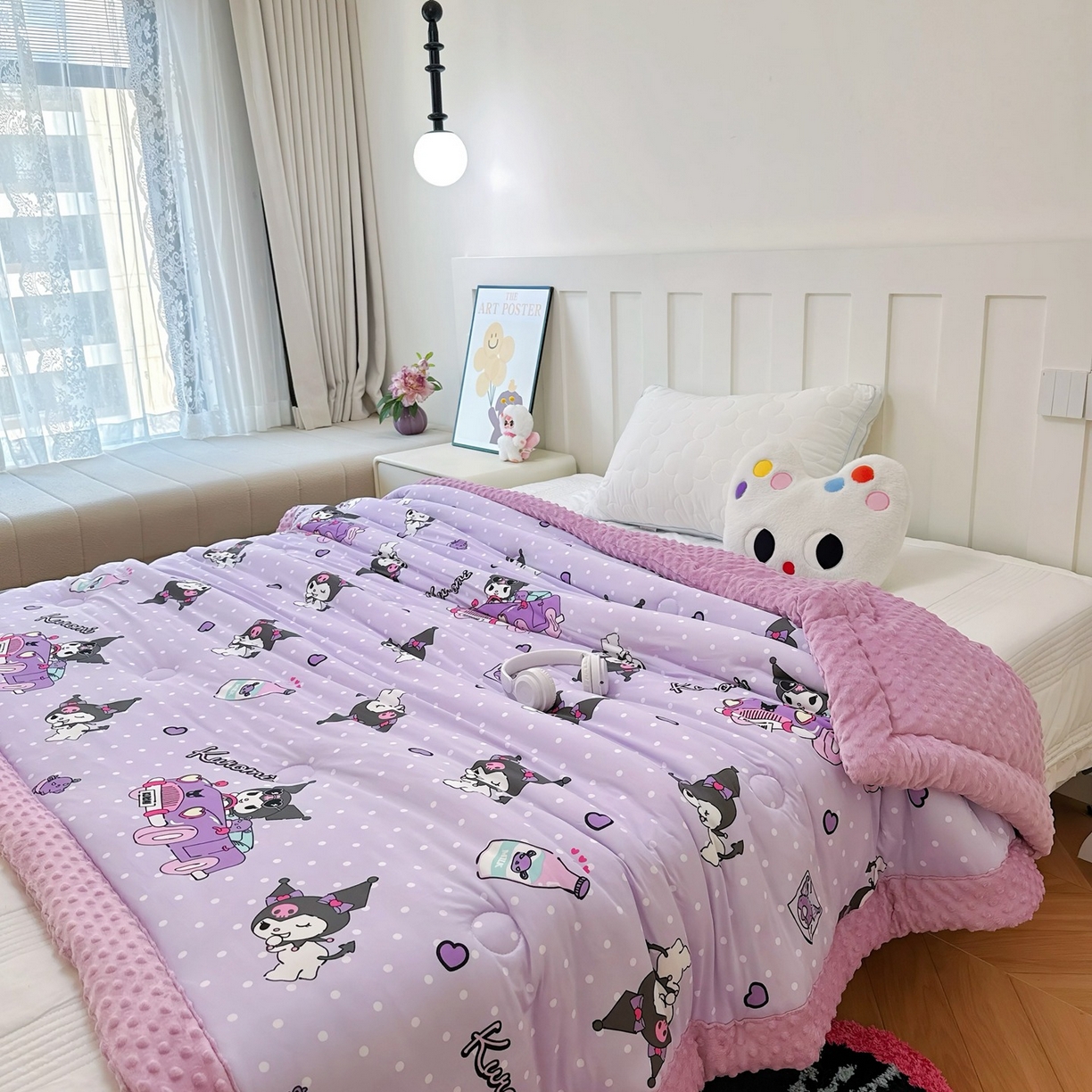 91家纺网 家纺一手货源 找家纺 兜米家居 2025新款三丽鸥针织豆豆绒被纯手工包边卡通立体豆豆绒保暖被子被芯 波点库洛米