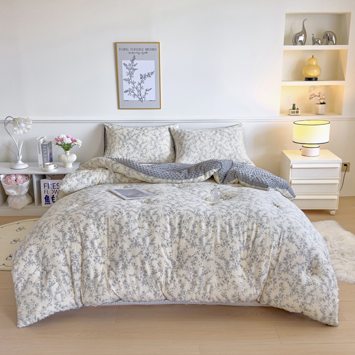 91家纺网 家纺一手货源 找家纺 玛德琳 2025新款A类皱皱纱豆豆绒抗菌保暖被子被芯 知秋