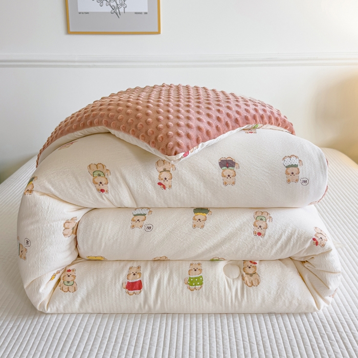 91家纺网 家纺一手货源 找家纺 （总）玛德琳 2025新款A类皱皱纱豆豆绒抗菌保暖被子被芯