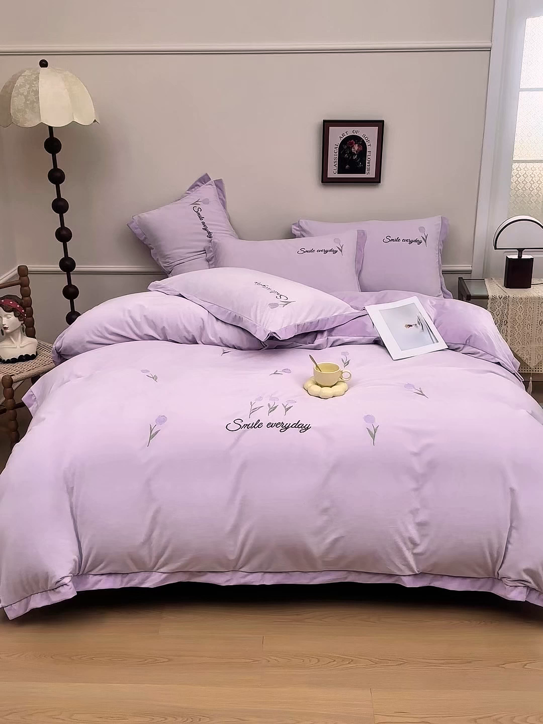 91家纺网 家纺一手货源 找家纺 苏木年华 2025新款婴儿绒高端绣花四件套-郁金香 郁金香-梦幻紫