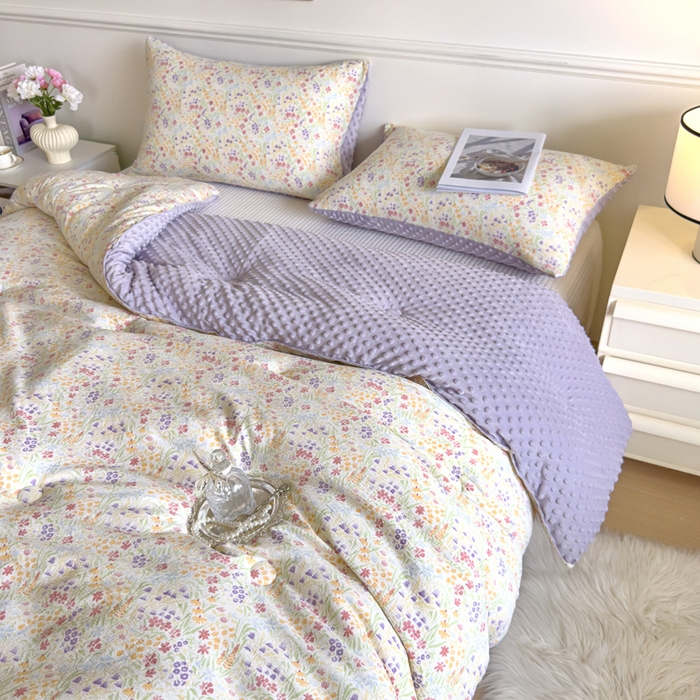 91家纺网 家纺一手货源 找家纺 玛德琳 2025新款A类皱皱纱豆豆绒抗菌保暖被子被芯 莫奈花园