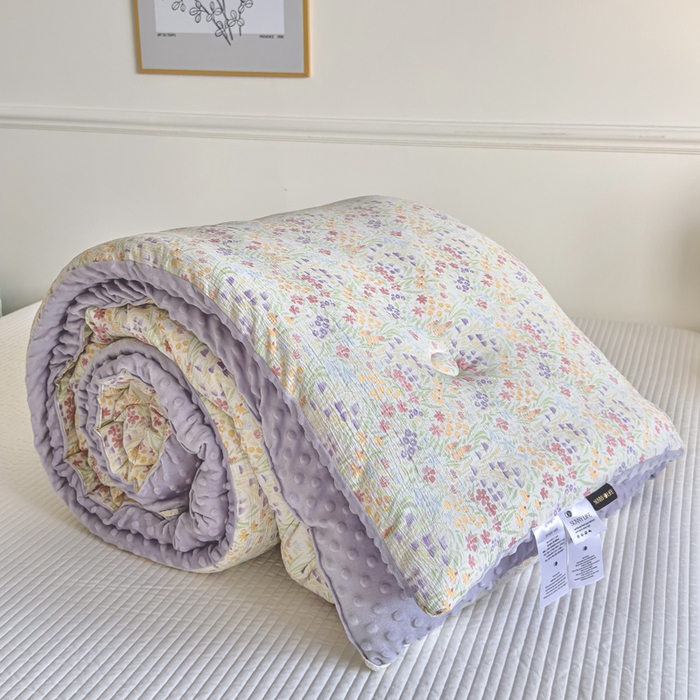 91家纺网 家纺一手货源 找家纺 玛德琳 2025新款A类皱皱纱豆豆绒抗菌保暖被子被芯 莫奈花园