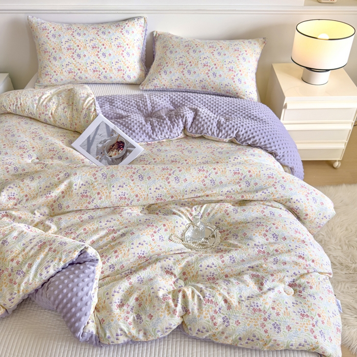 91家纺网 家纺一手货源 找家纺 玛德琳 2025新款A类皱皱纱豆豆绒抗菌保暖被子被芯 莫奈花园