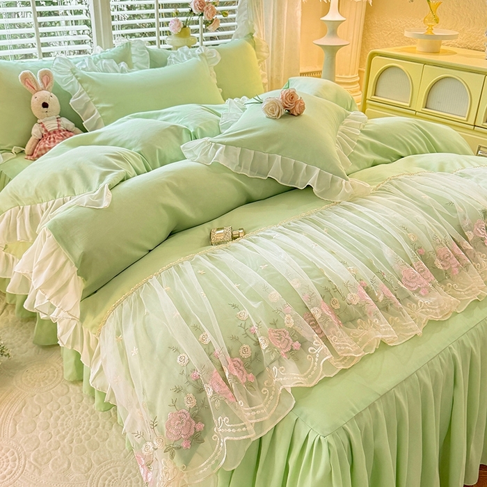 后庭寝室 2025新款韩版蕾丝床裙款四件套-星辰系列 星辰-嫩绿