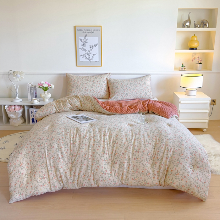 91家纺网 家纺一手货源 找家纺 玛德琳 2025新款A类皱皱纱豆豆绒抗菌保暖被子被芯 茶野