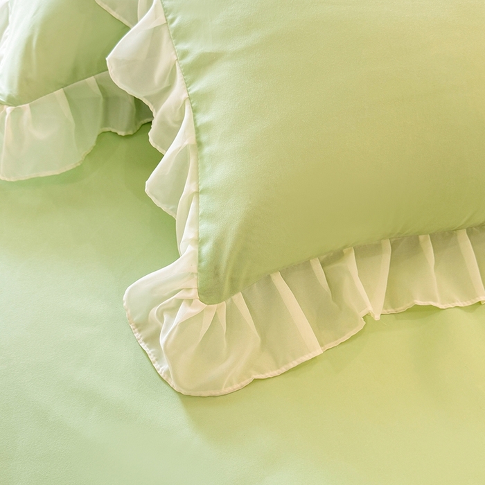 91家纺网 家纺一手货源 找家纺 后庭寝室 2025新款韩版蕾丝床裙款四件套-星辰系列 星辰-嫩绿