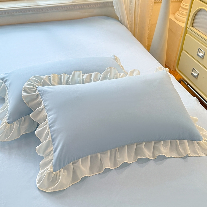 91家纺网 家纺一手货源 找家纺 后庭寝室 2025新款韩版蕾丝床裙款四件套-星辰系列 星辰-浅蓝