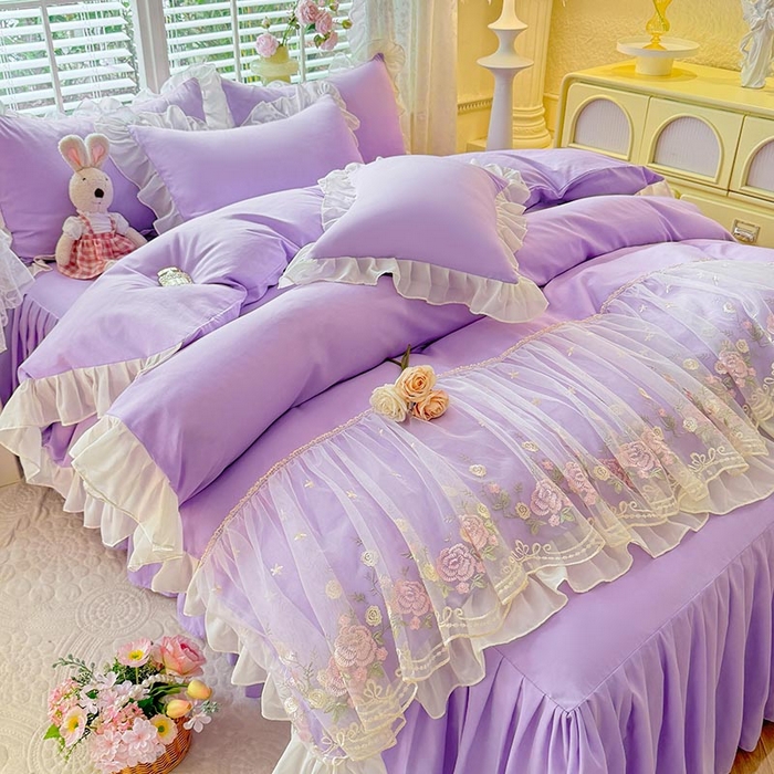 后庭寝室 2025新款韩版蕾丝床裙款四件套-星辰系列 星辰-浅紫