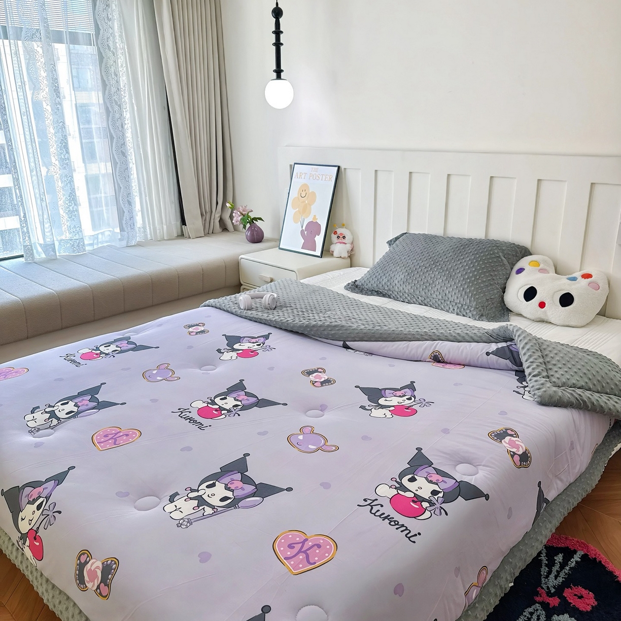 91家纺网 家纺一手货源 找家纺 兜米家居 2025新款三丽鸥针织豆豆绒被纯手工包边卡通立体豆豆绒保暖被子被芯 苹果库洛米