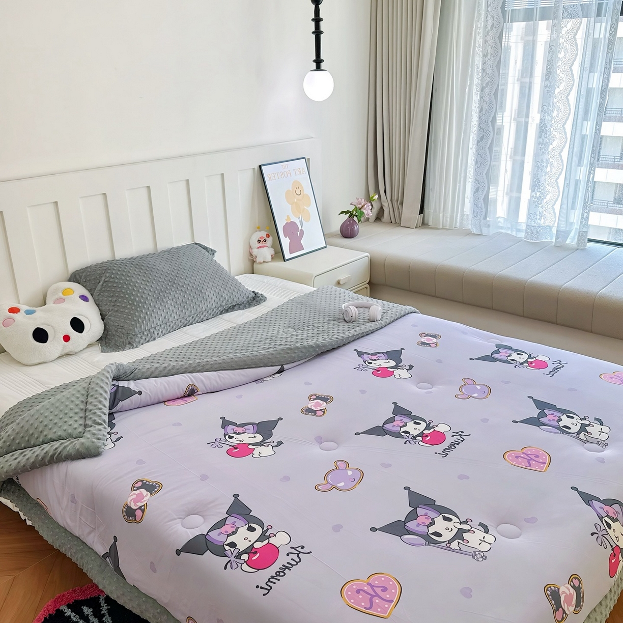 91家纺网 家纺一手货源 找家纺 兜米家居 2025新款三丽鸥针织豆豆绒被纯手工包边卡通立体豆豆绒保暖被子被芯 苹果库洛米