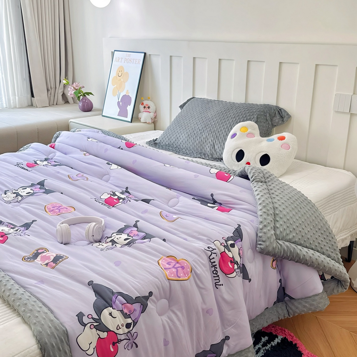 91家纺网 家纺一手货源 找家纺 兜米家居 2025新款三丽鸥针织豆豆绒被纯手工包边卡通立体豆豆绒保暖被子被芯 苹果库洛米