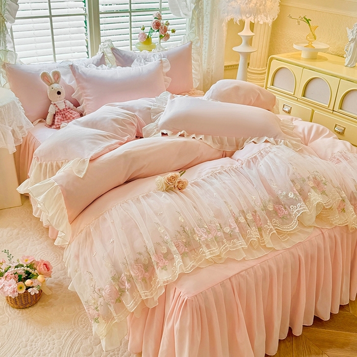 后庭寝室 2025新款韩版蕾丝床裙款四件套-星辰系列 星辰-玉色