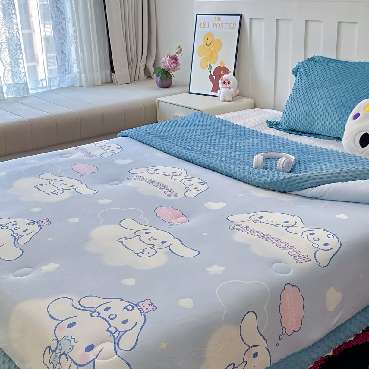 91家纺网 家纺一手货源 找家纺 兜米家居 2025新款三丽鸥针织豆豆绒被纯手工包边卡通立体豆豆绒保暖被子被芯 云朵玉桂狗