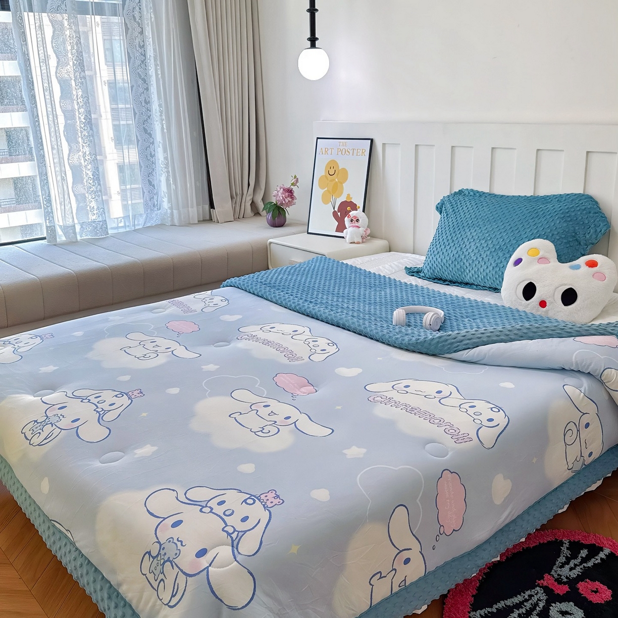 91家纺网 家纺一手货源 找家纺 兜米家居 2025新款三丽鸥针织豆豆绒被纯手工包边卡通立体豆豆绒保暖被子被芯 云朵玉桂狗