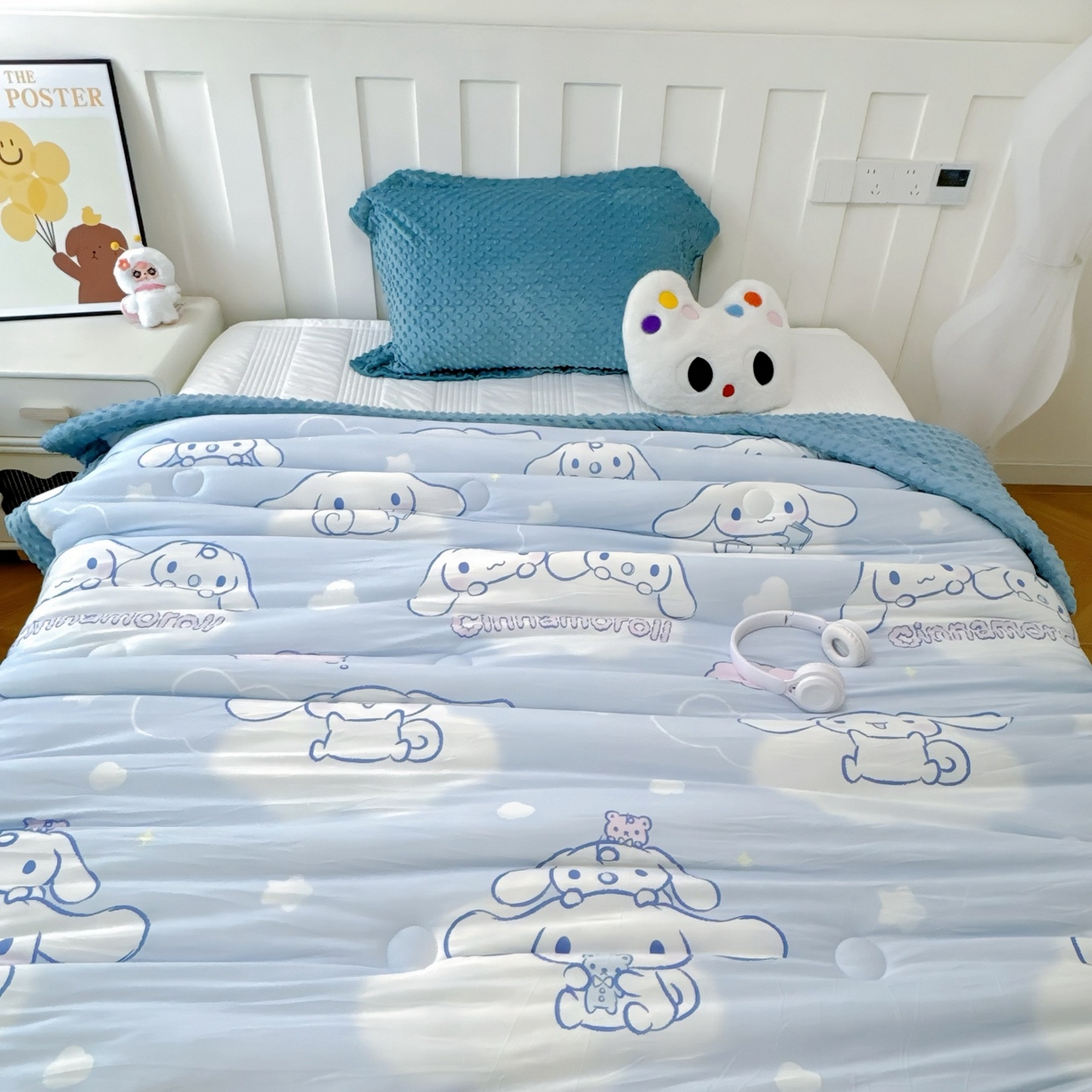 91家纺网 家纺一手货源 找家纺 兜米家居 2025新款三丽鸥针织豆豆绒被纯手工包边卡通立体豆豆绒保暖被子被芯 云朵玉桂狗