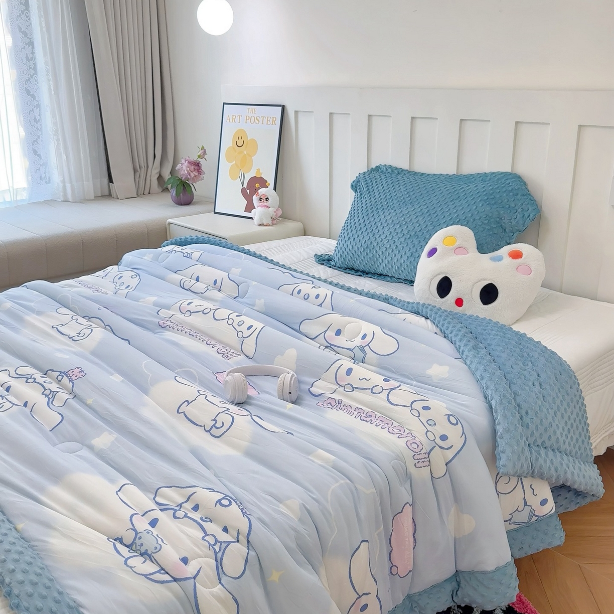 91家纺网 家纺一手货源 找家纺 兜米家居 2025新款三丽鸥针织豆豆绒被纯手工包边卡通立体豆豆绒保暖被子被芯 云朵玉桂狗